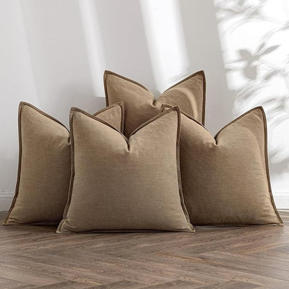 MIULEE Khaki Linen Pillow Covers Pack of 4 Decorative Natural Solid Throw Pillow Covers Soft Accent Boho Farmhouse Couch Pillowcases Modern Spring Home Decors for Living Room Bed Sofa 24x24 Inch