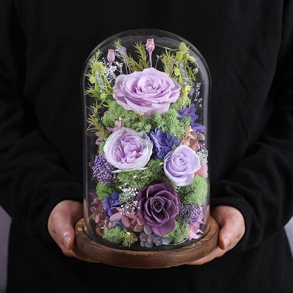Flowers for Delivery Preserved Flowers Rose in Glass Dome,Lilac Rose Forever Flowers Birthday Gifts for Women Mom Grandma Friend Gifts for Her,Home Decor