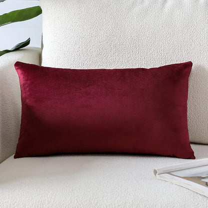 Artscope Luxury Velvet Pillow Covers Super Soft Decorative Rectangle Throw Pillow Covers Case Cushion Covers for Sofa Couch Bedroom Car Decor 16x24 Inch Wine Red