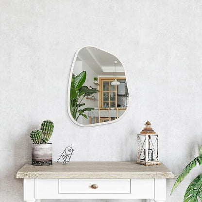 Asymmetrical Mirror Small 16"x12" Irregular Wall Mirror Modern Wood Frame Unique Shape Wall Mounted Vanity Artistic Mirror Decorative for Living Room Bedroom Bathroom Entryway Hallway