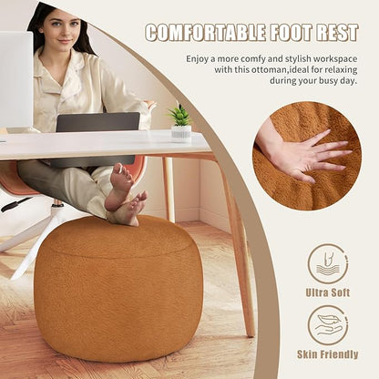 Round Stuffed Pouf Ottoman for Foot Rest, A Round Modern Foam Filled Poufs, Floor Chair for Living Room, Nursery, Dorm,Outdoor, A Soft Modern Foot Stool Perfect to Rest Your Feet (Orange, 20Inch)