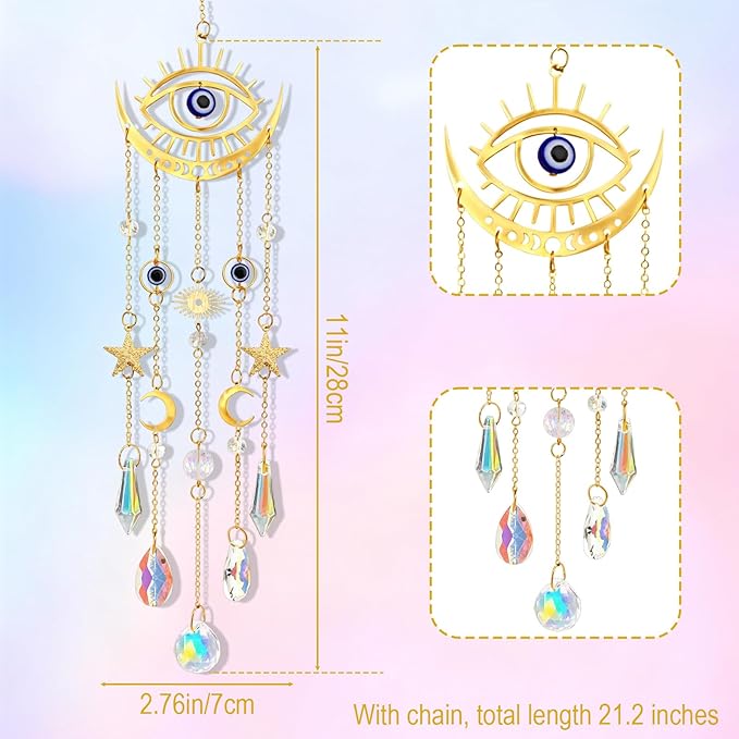 Crystal Suncatcher, Suncatcher for Windows Hanging Indoor Outdoor, Evil Eye Sun Catchers Prisms Rainbow Maker Home Garden Backyard Ceiling Room Decor for Valentines's and Mother's Day Birthday Gift