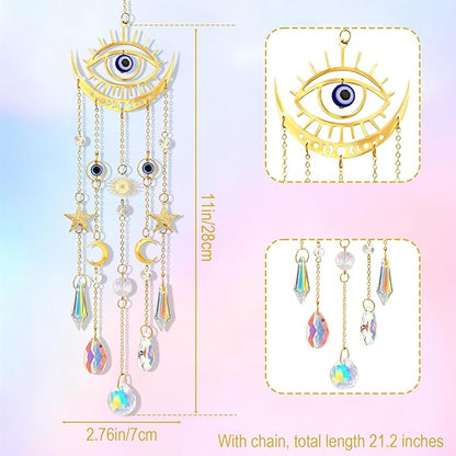 Crystal Suncatcher, Suncatcher for Windows Hanging Indoor Outdoor, Evil Eye Sun Catchers Prisms Rainbow Maker Home Garden Backyard Ceiling Room Decor for Valentines's and Mother's Day Birthday Gift