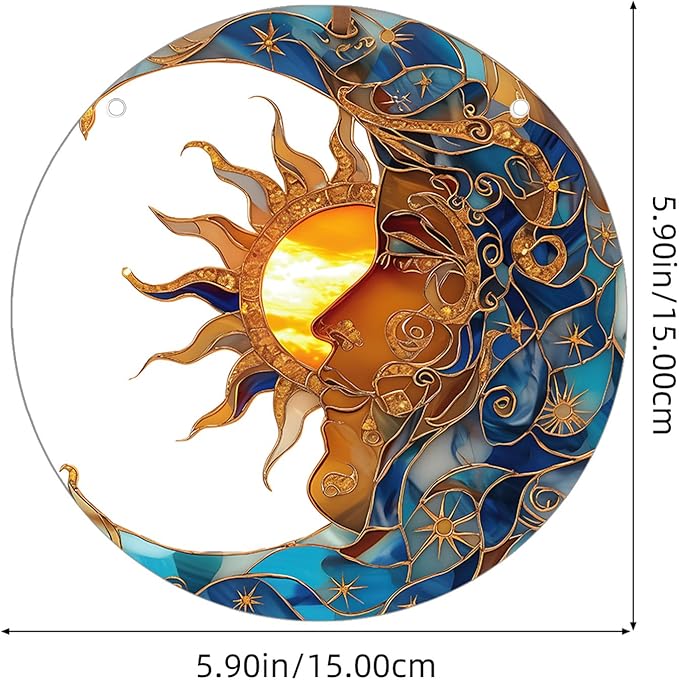 Sun and Moon Stained Acrylic Window Hanging,Sun Catcher Window Decor,Outdoor Garden Decor Gift for Women Christmas Thanksgiving Gift