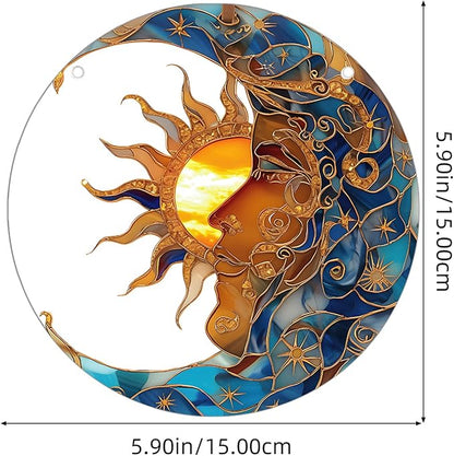 Sun and Moon Stained Acrylic Window Hanging,Sun Catcher Window Decor,Outdoor Garden Decor Gift for Women Christmas Thanksgiving Gift
