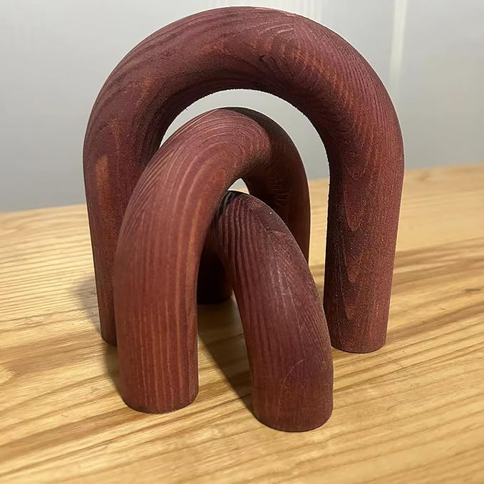 3Pcs Wood Arch Decor Accents - Home Book Table Decorative Rustic Arch Decor Modern Boho Minimalist Coffee Table Bookshelf Living Room Entryway Aesthetic Decorations Objects (Wine Red)