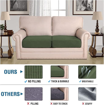H.VERSAILTEX Super Stretch Individual Seat Cushion Covers Sofa Covers Couch Cushion Covers Slipcover Sets Thick Jacquard Textured Twill Fabric (2 Piece Medium Sofa Cushion Covers, Bronze Green)