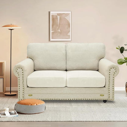 MAXIJIN Velvet Stretch Seat Cushion Covers Couch Cushion Cover for Individual Cushions Sofa Seat Cushion Slipcovers with Elastic Bottom (2 Piece Sofa Cushion Covers, Beige)