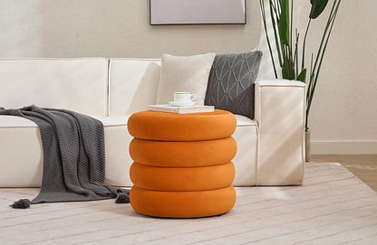Flouki 20.1" Storage Ottoman Round, Vanity Stools for Bedroom, Velvet Pouf Ottoman with Removable Lid, Modern Ottoman Stool for Girls Women, Foot Stool for Living Room, Orange