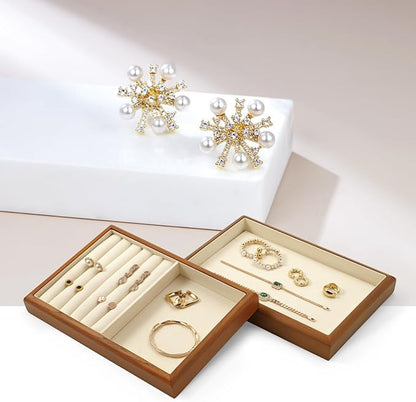 Oirlv Solid Wood 12 Grid Jewelry Organizer Tray Jewelry Drawer Organizer for Rings Earrings Storage Display(Creamy-white)