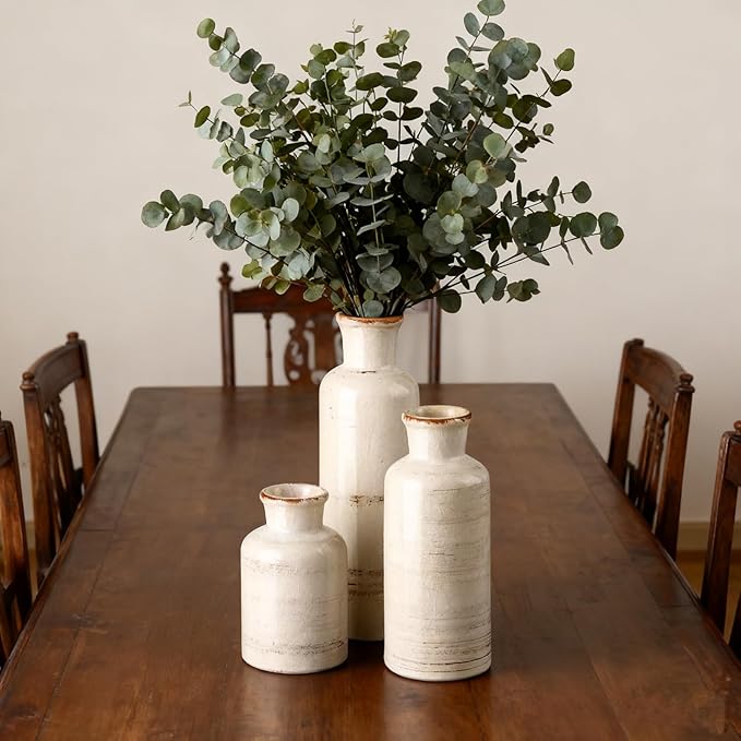 Ceramic Flower Vase Set of 3 - Small Porcelain Vase Set,Modern Minimalist Smooth Ceramic Table Flower Vases for Home Decor,Decorative Centerpiece for Living Room,Bedroom,Dining Table,Fireplace Mantle