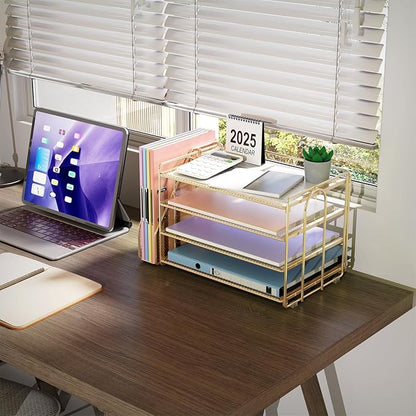 gianotter 4-Tier Paper Organizer With Magazine Holder, Desk Organizers and Accessories, Gold Desk Accessories, File Organizer for Office Supplies Storag(Gold)