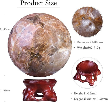 mookaitedecor Natural Orange Moonstone Crystal Ball with Resin Stand, Decorative Stone Sphere Ball for Feng Shui Meditation Divination Home Decor, 2.8-3.15 Inch (71-80 mm)