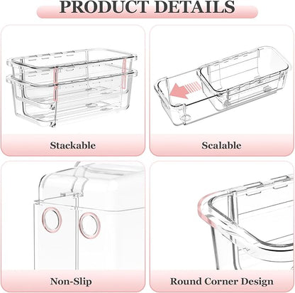 DILIBRA 16 Pcs Clear Extendable Drawer Organizer, Adjustable Drawer Storage 3-Size Desk Drawer Organizer, Plastic Non-Slip Storage Bins for Makeup, Cosmetic, Jewelries, Utensils, Stationery, Dressers