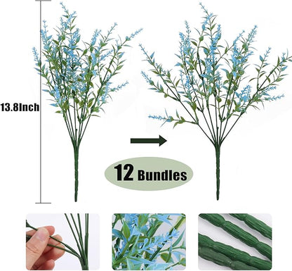 Blue Artificial Flowers for Outdoor Faux Outdoor Flowers Artificial Flowers That Look Real Outdoor Fake Flowers Outdoor Flowers Artificial for Porch Artificial Lavender Flowers for Outdoors(Blue)