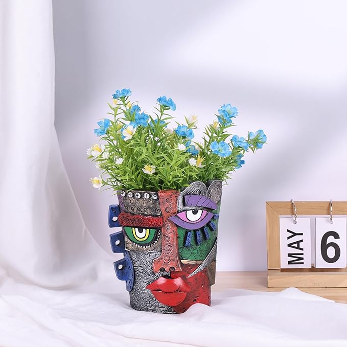 Picasso Brutalist Abstract Beauty Face Flower Pot,Decorative Colorful Head Planter for Patio,Funky Plant Pots,Unique Large Flower Vase for Indoor Plants,Funny Flower Vases Pots
