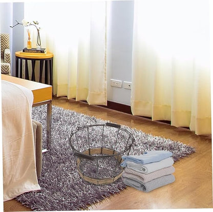 Happyyami Iron Wire Storage Basket with Handle Decorative Round Metal Basket for Home Office and Kitchen Vintage Design for Fruits Vegetables and Sundries 1-Pack