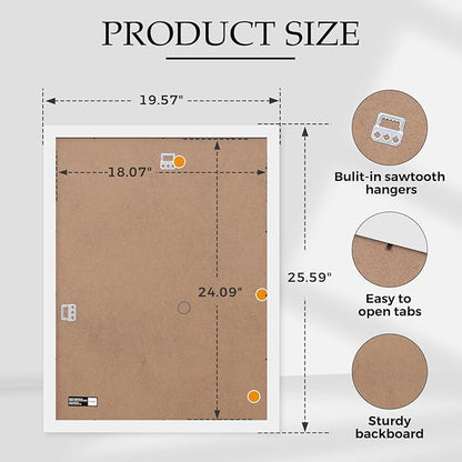 Muzilife 18×24" White Poster Frame 1 Pack, Engineered Wood Concert Poster Picture Frame with HD Plexiglass Cover and Hanging Hardware for Horizontal or Vertical Wall Mounting