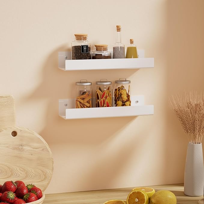 12 Inches White Acrylic Wall Shelves 2 Pack, Acrylic Bookshelf for Wall. Wall Mounting Shelf for Living Room