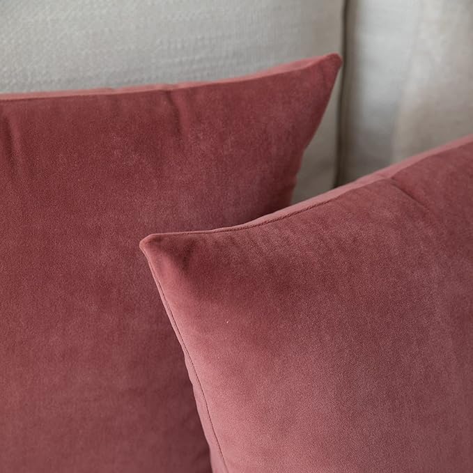 Set of 2 Velvet Throw Pillow Covers for Couch and Bed - 18"x18", Mauve Dusk