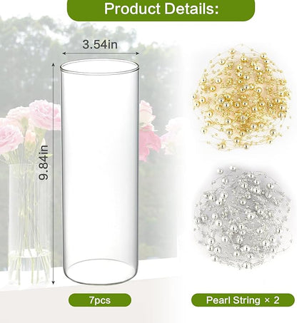 7pcs Glass Cylinder Vases for Centerpieces - 10 Inch Tall Glass Vases for Flowers, Hurricane Candle Holders Floating Candle Vase for Table Centerpiece Formal Dinners Home Decor