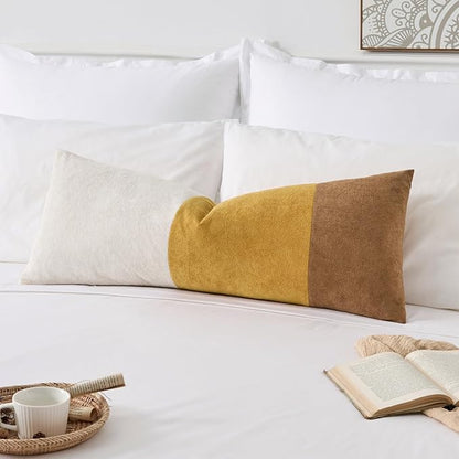 Kevin Textile 14x36 Inch Long Lumbar Cover 1 Pack Three-Colour Patchwork Soft Textured Waterproof Rectangle Cushion Elegant Accent Pillows for Couch Sofa Chair Bed Home Decor Indoor Outdoor Yellow