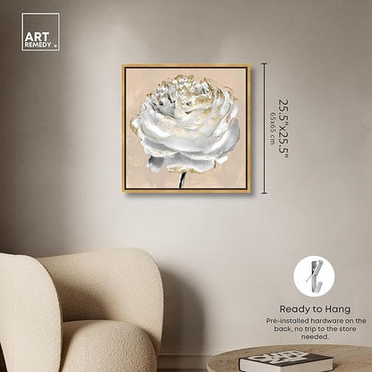 Art Remedy Beige Ranunculus Canvas Elegant White Gold Wall Art, Gold Frame, 24" x 24"