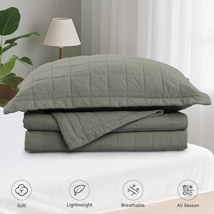 Quilt Oversized King Size Bedding Sets, 100% Cotton Lightweight Luxury Comforter Set, Oversized Extra Wide Stitching Bedspreads Coverlets with 2 Pillowcase Suitable for All Season, Green