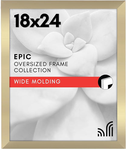 Americanflat 18x24 Poster Frame with Polished Plexiglass - Gold Picture Frame - Wide Photo Frames Made of Engineered Wood for Vertical or Horizontal Wall Display - Epic Collection - Gold
