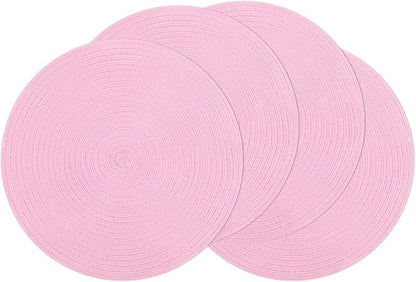 SHACOS Round Braided Placemats Set of 4 Washable 15 inch Round Table Mats for Dining Table Place Mats Home Wedding Party Decor (Pink, 4)