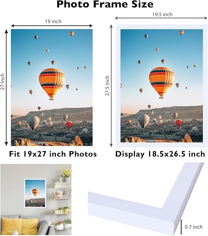 19x27 Picture Frame Set of 2 White for Poster Photo Picture, Horizontal and Vertical Formats for Wall Hanging, 19 x 27 Wall Poster Photo Frame for 19 by 27 Photos, 2 Pack, White