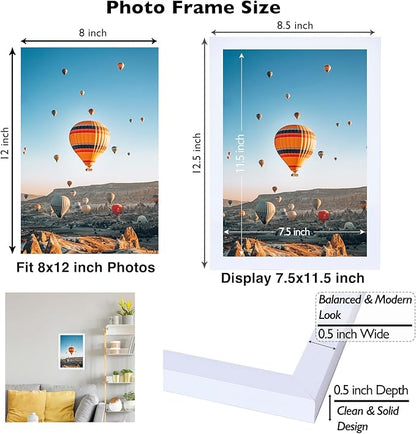 8x12 Picture Frame Set of 2 White for Wall Hanging or Tabletop- Wall Mounting Horizontally or Vertically, 8 x 12 Wall Gallery Poster Photo Frames for 8 by 12 Photo,2 Pack, White