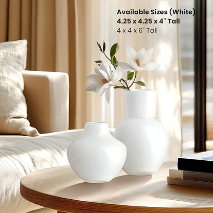 Torre & Tagus 4" Mouth Blown Art Glass Vase for Flowers - Opaque White Small Table Vase & Handmade Small White Accent for Modern Home Decor, Neutral Bud Vases as Decorative Shelf Decor or Wedding