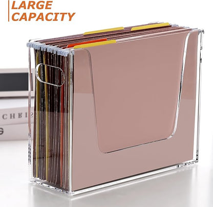 DINGHUO Folder File Organizer, Letter Size Acrylic Hanging File Holder with Handles, Clear Portable Filing Storage Box for Desk, Office Supplies, School - 1 Pack