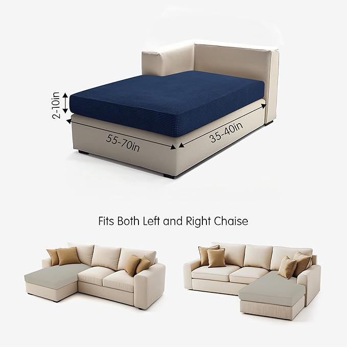 Hokway Stretch Chaise Cover Individual Couch Cushion Slipcovers Reversible Cushion Protector Slipcovers Sofa Cushion Protector Covers (Chaise Cover, Darkblue)