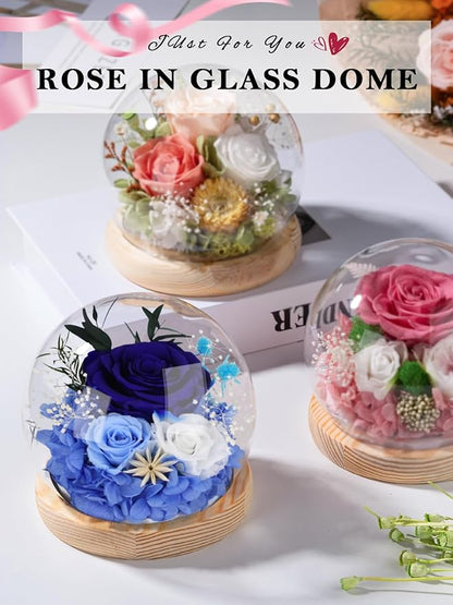 FIACO Preserved Rose Birthday Gift for Women Forever Fresh Flowers for Prime Delivery Gift for Mom Grandma Wife Valentines Mothers Day Christmas Anniversary Eternal Roses in Glass Dome