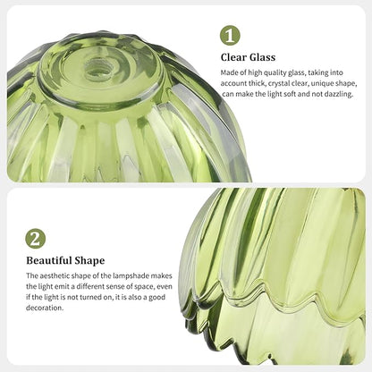Tulip Lamp Shades Replacement, 5" Dia. * 4.25" H，0.394” Top Hole Green Glass Sconce Shade Heavy and Thick for Table Lamp, 2 Pack