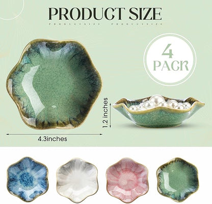 4 Pack Small Jewelry Dish Ceramic Trinket Holder Dish Tray for Rings Earrings Necklaces Bracelets 4.3 x 3.9 Inch Key Bowl Women's Birthday Mother's Day Wedding Gift