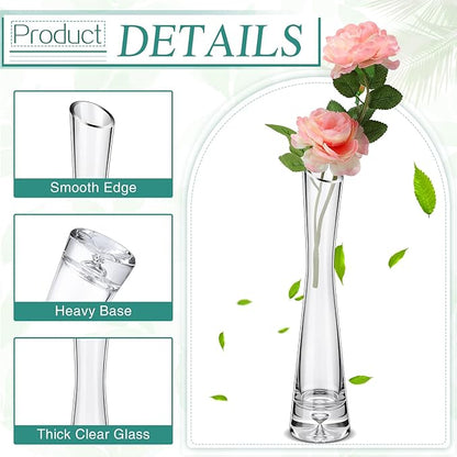Lallisa 6 Pcs Glass Bud Vases for Centerpieces Maria Modern Clear Small Skinny Decorative Single Flower Bud Vase for Wedding Party Event Home Office Decoration(9.84 Inch,Transparent Color)