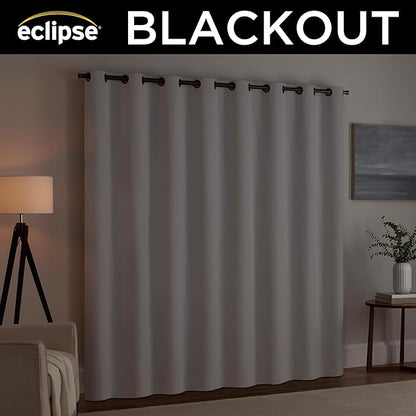 Eclipse Extra Wide Grommet Curtain, Kendall Sliding Patio Door Curtain Panel, Solid Textured Thermal Insulated and Noise Reducing Curtains, (1 Panel), 84 in Long x 100 in Wide, White
