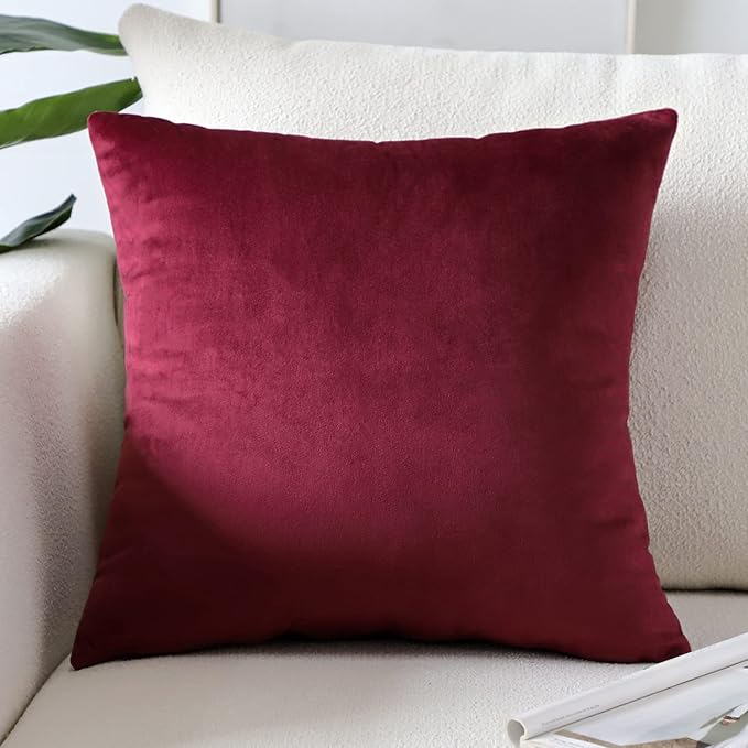Artscope Luxury Velvet Pillow Covers Super Soft Decorative Square Throw Pillow Covers Case Cushion Covers for Sofa Couch Bedroom Car Decor 20x20 Inch Wine Red