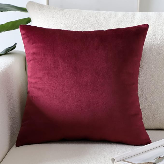 Artscope Luxury Velvet Pillow Covers Super Soft Decorative Square Throw Pillow Covers Case Cushion Covers for Sofa Couch Bedroom Car Decor 22x22 Inch Wine Red