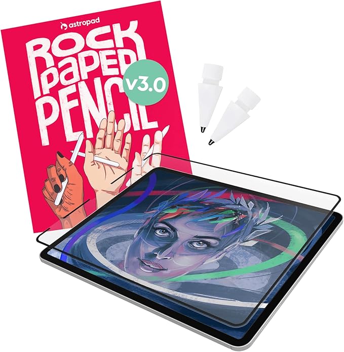 Astropad Rock Paper Pencil v3.0 (2025) – Paper Screen Protector for iPad Pro 11 inch (M4, M5) + Apple Pencil Tips Replacement 2 Pack – Apple Pencil 1st/2nd Gens and Pencil Pro