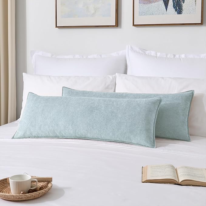 Kevin Textile 14x36 Inch Long Lumbar Cover 1 Pack Soft Boucle Textured Decorative Waterproof Rectangle Cushion Elegant Accent Pillows for Couch Sofa Chair Bed Home Decor Indoor Outdoor Light Blue