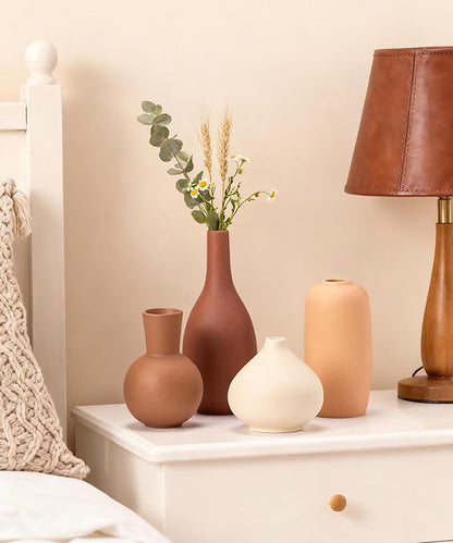 Ceramic Vase Home Decor Small Flowers Vase Set of 4 Living Room Decoration Bookshelf Bedroom Office Kitchen Dining Table Modern Farmhouse