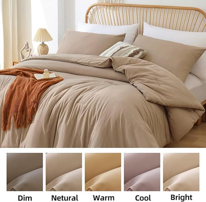 ROSGONIA Oversized King Comforter 128x120, 3pcs Super King Plus Comforter Set (1 Taupe Comforter & 2 Pillowcases) Lightweight Oversized King Bedding Set Quilt