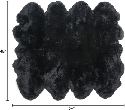 HUAHOO Premium Genuine Sheepskin Rug Real Australia Sheepskin Natural Luxury Fluffy Lambskin Fur Area Rug Seat Covers for Kids Bedroom Sofa Chair Cover Pets Dogs Mat Eight Pelt /6.2' x 7' Black