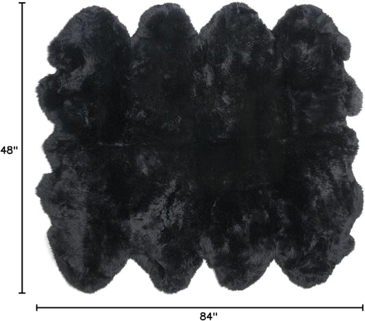 HUAHOO Premium Genuine Sheepskin Rug Real Australia Sheepskin Natural Luxury Fluffy Lambskin Fur Area Rug Seat Covers for Kids Bedroom Sofa Chair Cover Pets Dogs Mat Eight Pelt /6.2' x 7' Black