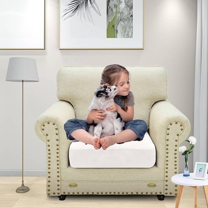 MAXIJIN Velvet Stretch Cushion Cover Fitted Couch Cushion Slipcovers 1 Pack Arm Chair Seat Individual Cushions Sofa Chair with Elastic Bottom (1 Piece Seat Cover, White)
