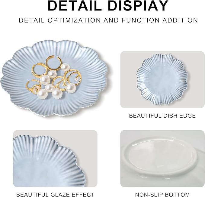 Ceramic Jewelry Dish, Decorative Tray for Rings Earrings Necklaces Bracelet Watch Keys, 4.50" Trinket Tray as Gifts for Women (Antique Flower)
